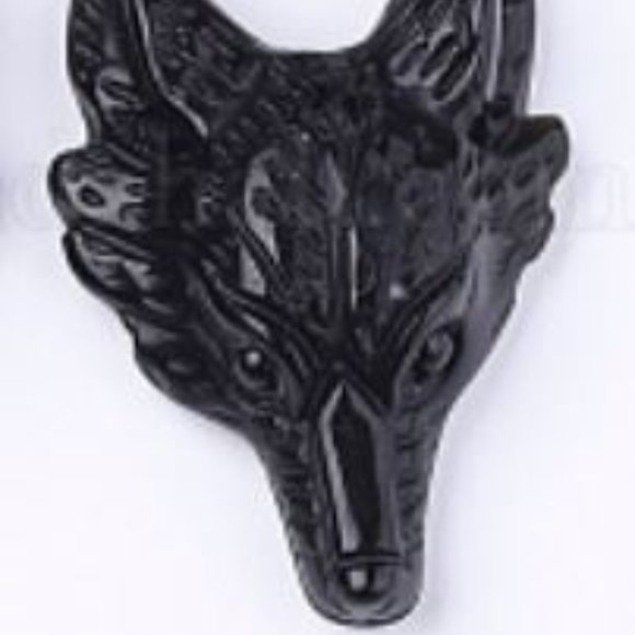 NEW Wolf Black Obsidian Gemstone hand carved Wolf Head Choker Genuine Leather - Picture 5 of 12